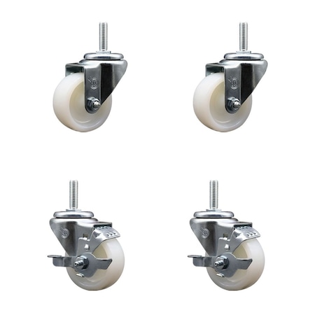 Service Caster 3 Inch Nylon Wheel Swivel 34 Inch Threaded Stem Caster Set 2 Brakes SCC SCC-TS20S314-NYS-34212-2-TLB-2